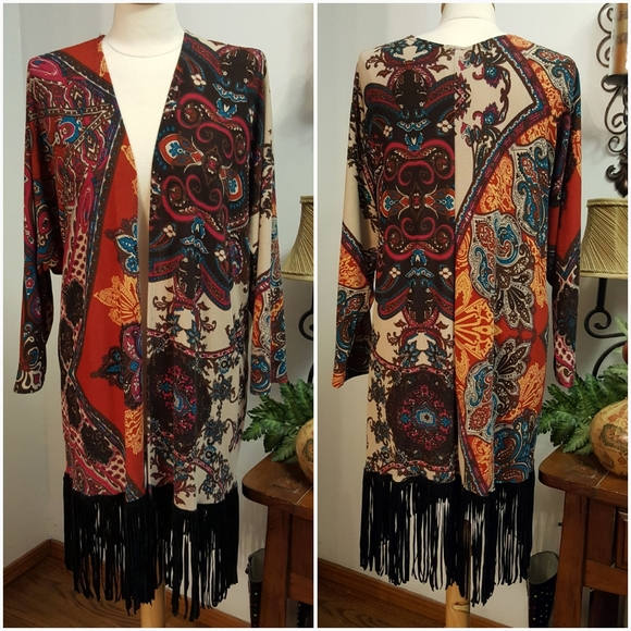 Western Style Fringe Trimmed Kimono - Picture 1 of 9
